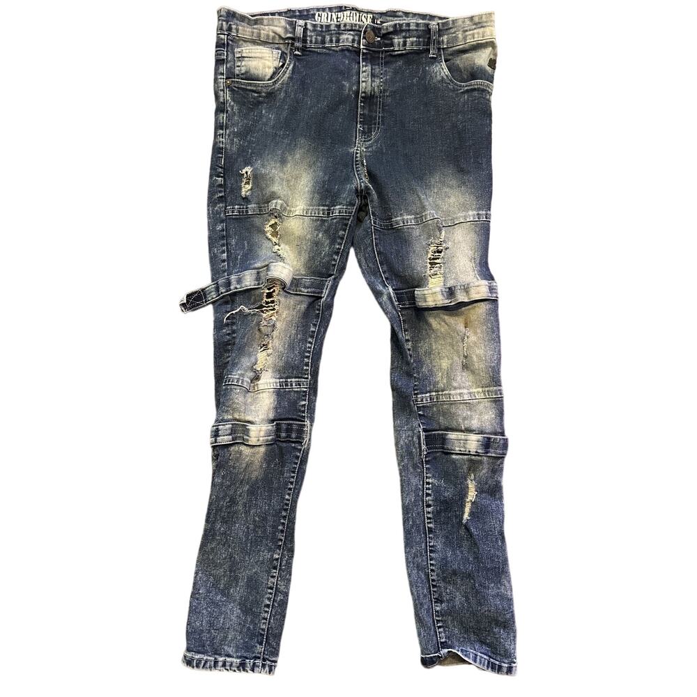 Grindhouse 40x31 Denim Distressed Patchwork Mens Jeans